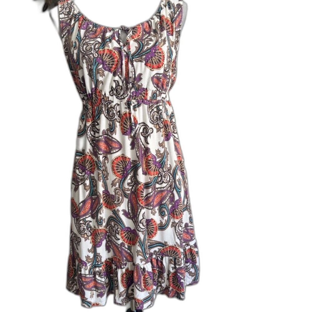 Soma Paisley Sleeveless Dress Medium Boho Peasant Ruffle Hem Rayon Stretch